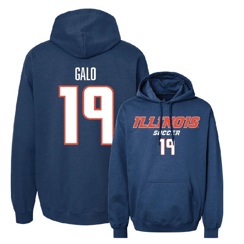 Navy Illinois Classic Hoodie  - Angie Galo Hoodie with Ribbed Hem Stretchable Secure