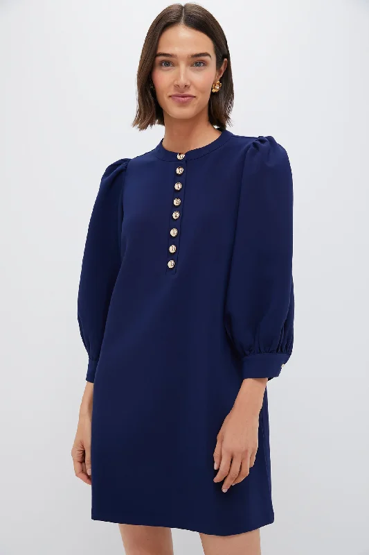 Navy Crepe Samantha Dress sweetheart Neckline Romantic