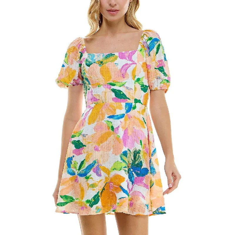 Womens Floral Print Polyester Babydoll Dress sweetheart Neckline Romantic
