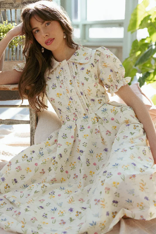 Sophia Dress in Garden Flowers Turtleneck Warm Winter