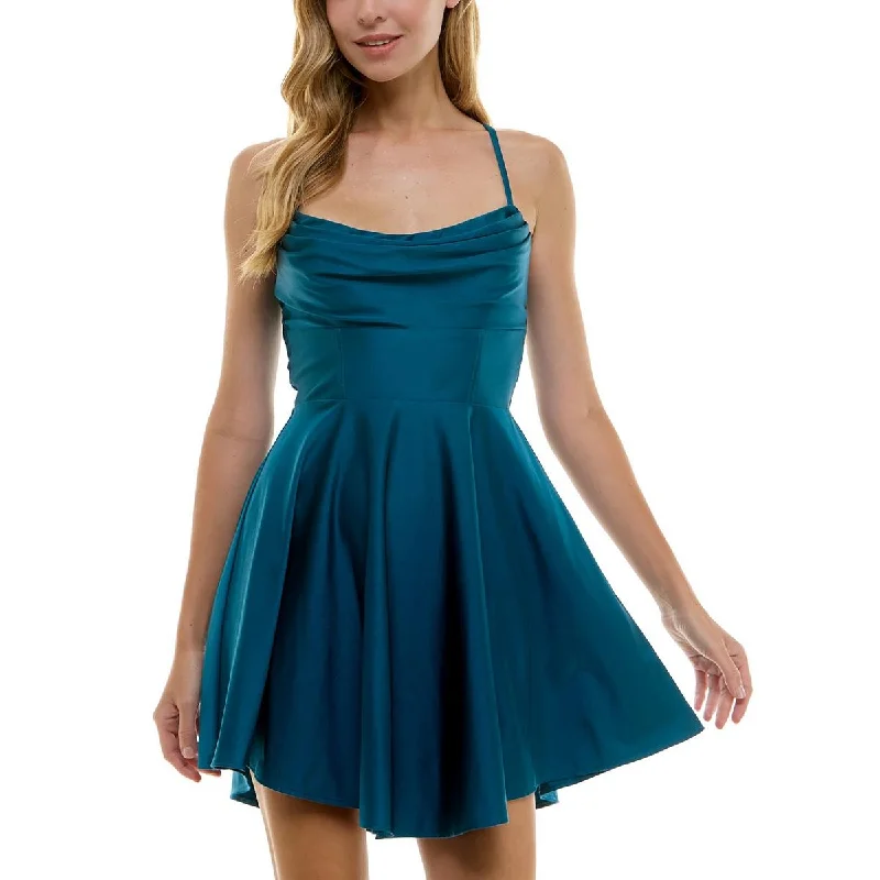 Juniors Womens Pleated Nylon Fit & Flare Dress Tunics Trendy modern