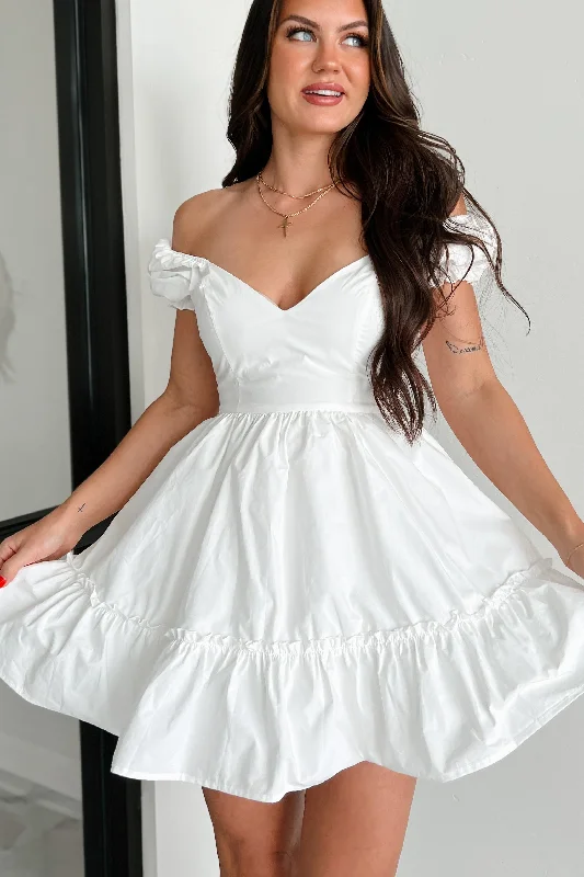 Tomorrow And Always Puff Sleeve Mini Dress (Off White) Classic Black Mini Dress