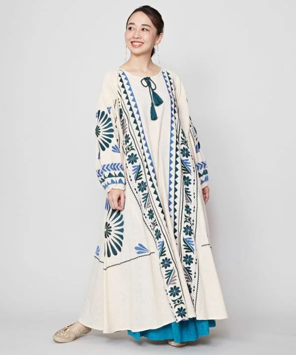 Embroidered Slub Cotton Dress Off-the-shoulder Chic Trendy