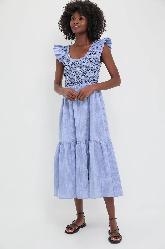 Blue Seersucker Smocked Maxine Dress Tunics Ceremony elegant