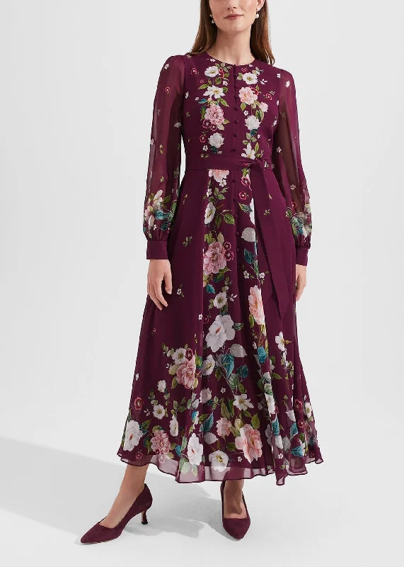 Maribella Silk Dress 0223/5516/3793l00 Burgundy-Multi Off-the-shoulder Chic Trendy