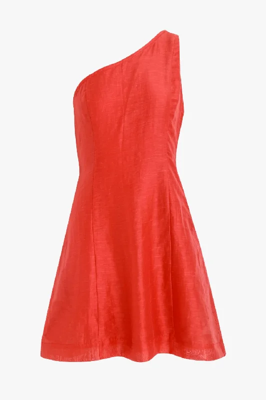 Scene Flame One Shoulder Mini Dress Fashionable Pleated Mini Dress