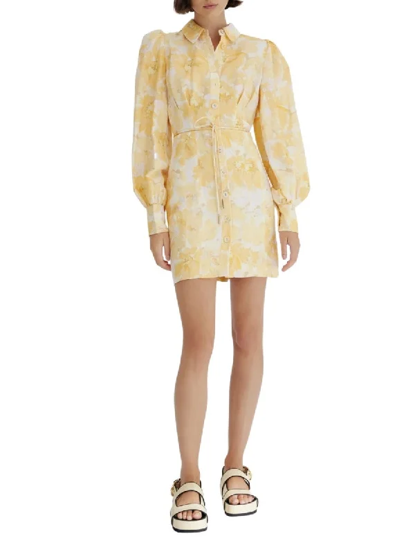 Matilda Mini Dress Gold Poppy Floral Elegant Floral-Print Mini Dress