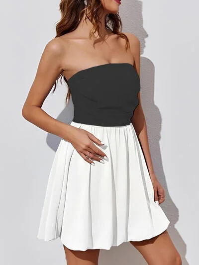 Ruched Two-Tone Tube Mini Dress Cozy Knitted Mini Dress