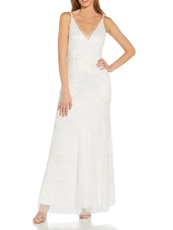 Womens Mesh Maxi Evening Dress Boat Neckline Classic