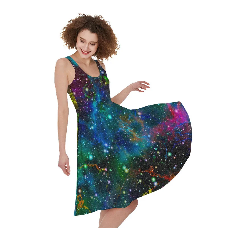Abstract Colorful Galaxy Space Print Sleeveless Knee Length Dress Tunics Sale discount