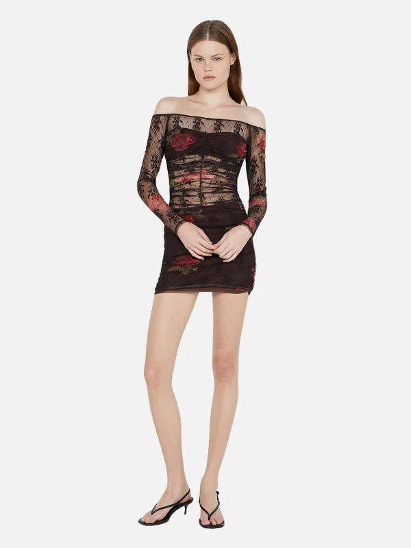 Desert Rose Long Sleeve Mini Dress - Choc Floral Classic Shift Mini Dress