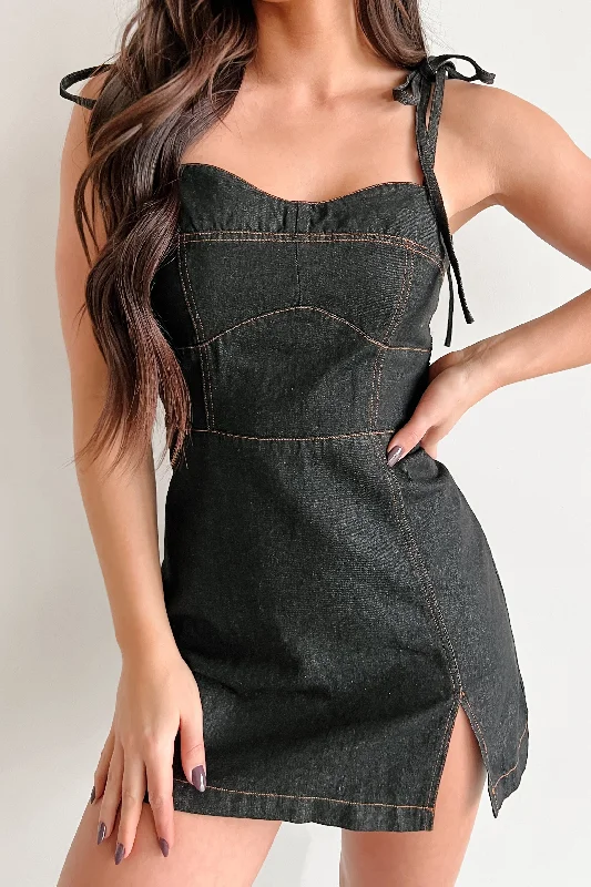Heard A Rumor Denim Mini Dress (Dark Denim) Cozy T-Shirt Mini Dress