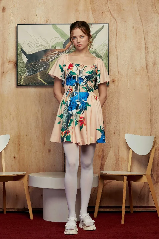 Flutter Sleeve Cottage Mini Dress (Blue Jay) Fashionable Off-Shoulder Mini Dress