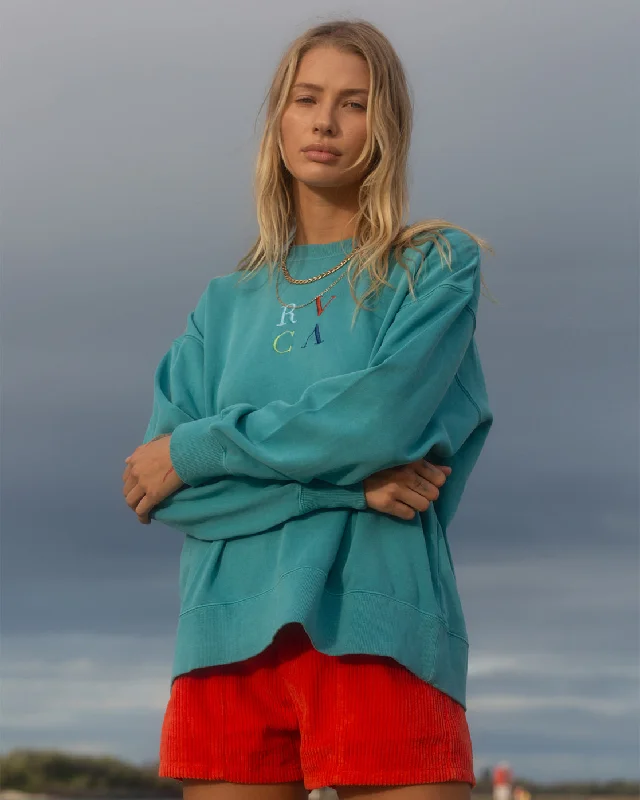 RVCA Dawsons Crewneck Sweatshirt - Blue Crest Hoodie with Mock Neck Collared Structured