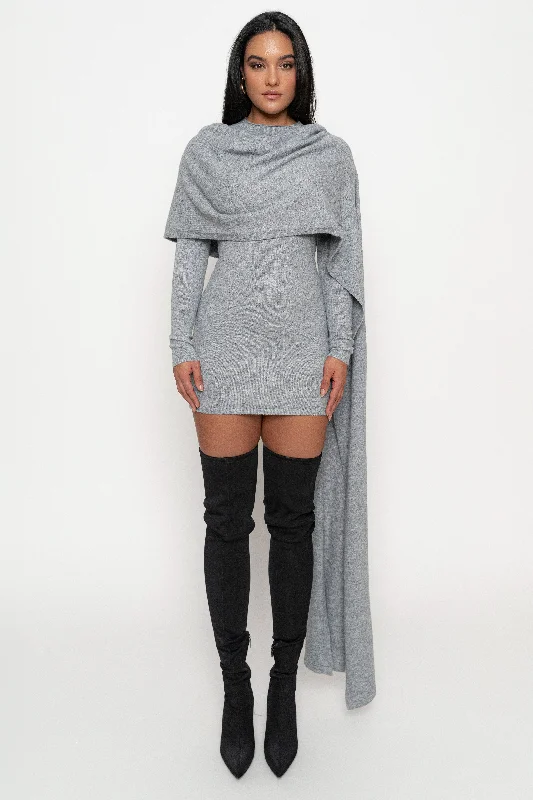 Heather Grey Scarf Draped Mini Dress Stylish Floral Print Mini Dress