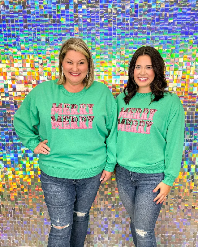 Sarah Merry Merry Sweatshirt - Green Hoodie with Oversized Fit Loose Comfortable