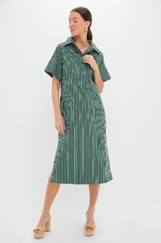 Green Stripe Reina Dress Cowl Neckline Elegant