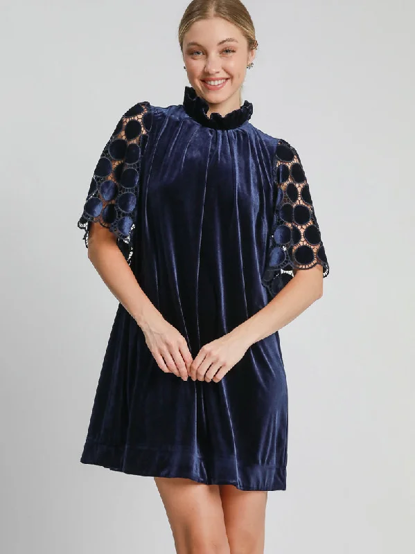 Velvet Dreams Lace Mini Dress - Navy Trendy A-Line Mini Dress