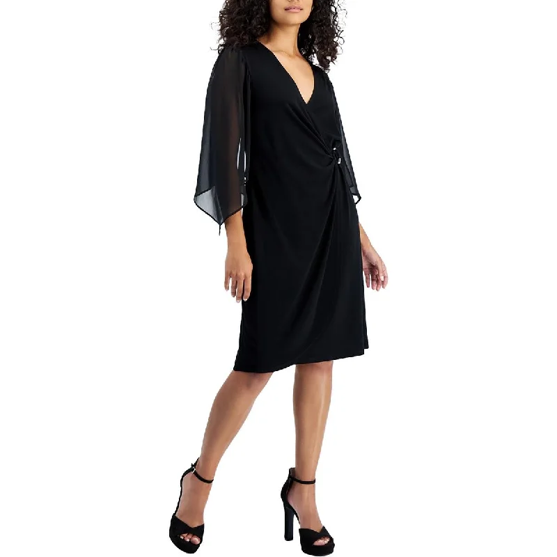 Petites Womens Faux Wrap Polyester Sheath Dress Tunics Yoga stretchy