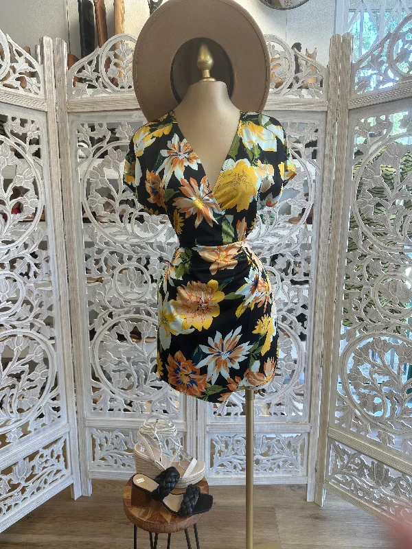 Floral Wrapped Mini Dress Cozy Jersey Mini Dress