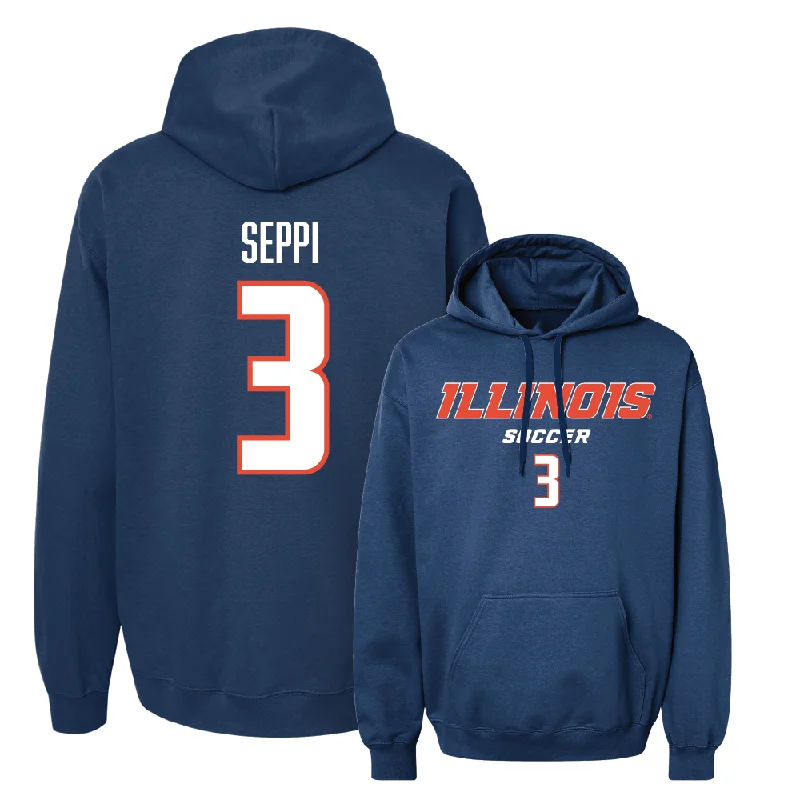 Navy Illinois Classic Hoodie  - Lauren Seppi Hoodie with Embroidery Detailed Premium