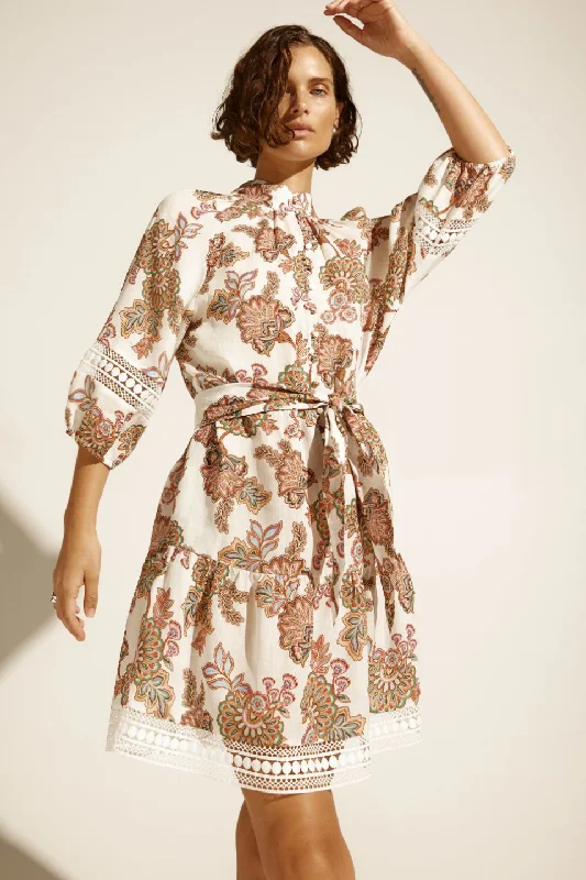 Alight Cream Paisley SS Mini Dress Stylish Sweetheart Neck Mini Dress