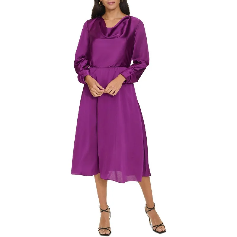 Petites Womens Solid Polyester Fit & Flare Dress Tunics Print Colorful
