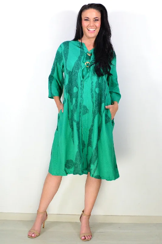 Green Linen Blend Tunic Dress Tunics Practical durable