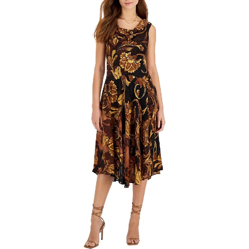Petites Womens Floral Print Polyester Fit & Flare Dress Bodycon Club Sequined