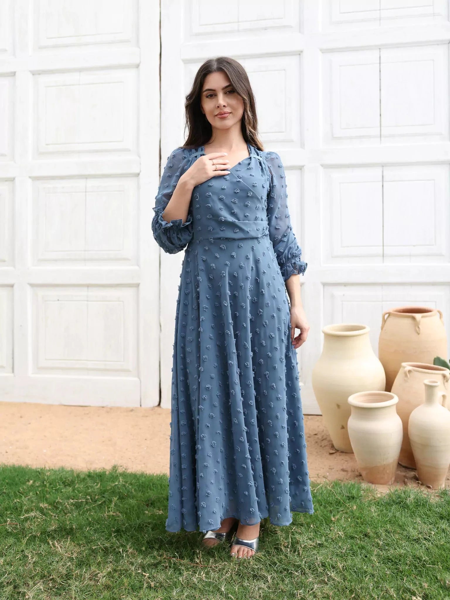 Glacial Texture Dress - Dusty Blue Tunics Wedding white