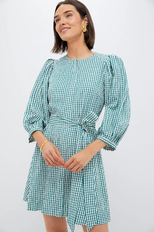 Green Gingham Seersucker Cordelia Dress Tunics Sophisticated sleek