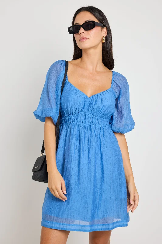 Terrace Blue Puff Sleeve Sweetheart Mini Dress Stylish Summer Mini Dress