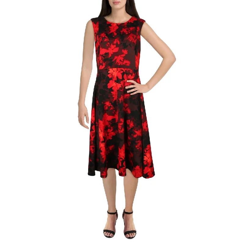 Womens Floral Print Ponte Fit & Flare Dress Tunics Running lightweight