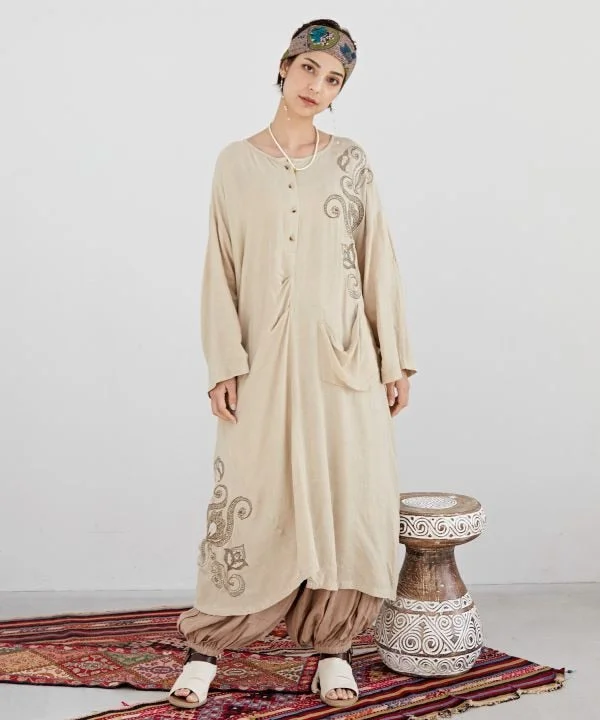 Henna Embroidered Dress Tunics Canvas sturdy