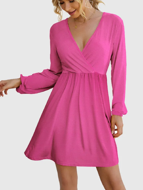 Surplice Long Sleeve Mini Dress Cozy Knitted Mini Dress