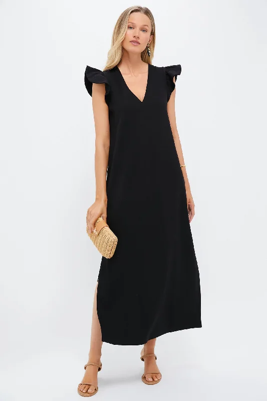 Black Flutter Sleeve Miko Dress Tunics Versatile all-occasion