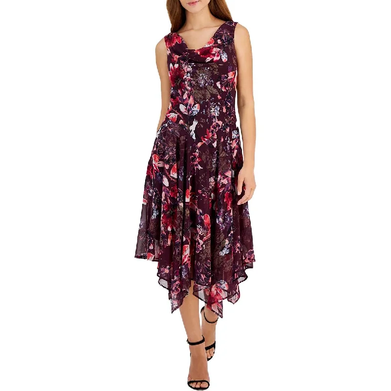 Petites Womens Floral Print Polyester Fit & Flare Dress Tunics Velvet soft