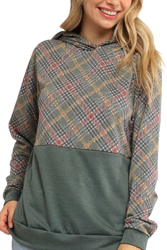 Olive Patterned Hoodie PLUS Hoodie with Longline Fit Extended Stylish