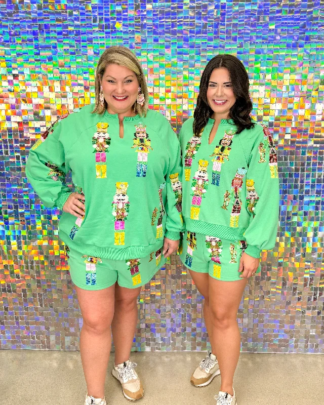 FINAL SALE Queen of Sparkles Nutcracker Band Sweatshirt & Shorts Set - Green Hoodie Jacket Zipper Layering