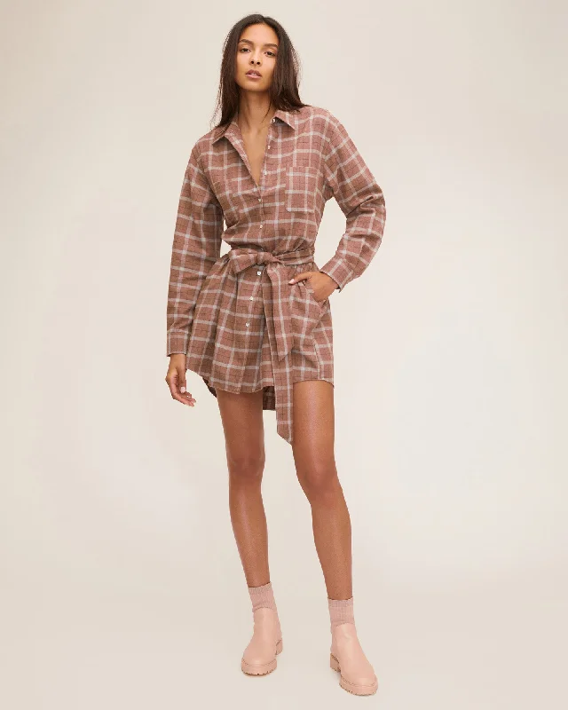 Brett Lightweight Flannel U-Back Mini Dress Trendy Lace Mini Dress
