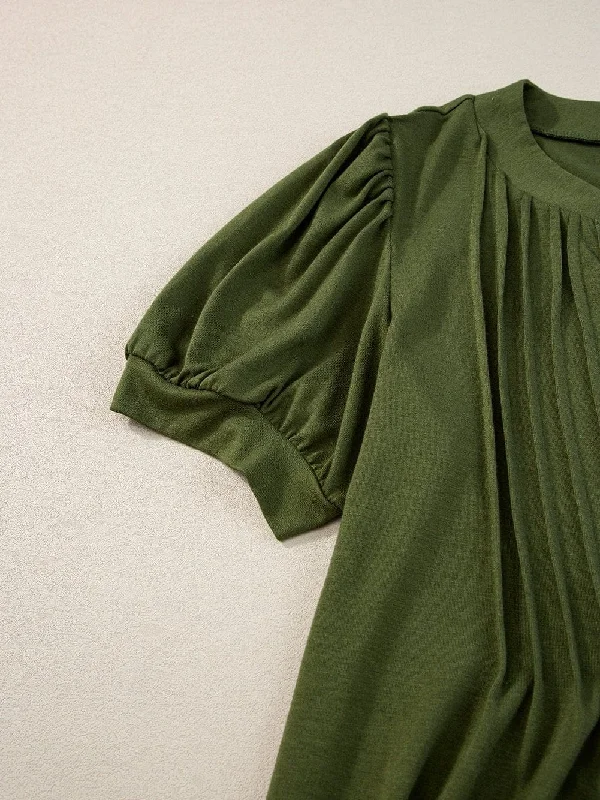 Olive Green Casual V Neck Mini Dress Comfortable Shift Mini Dress