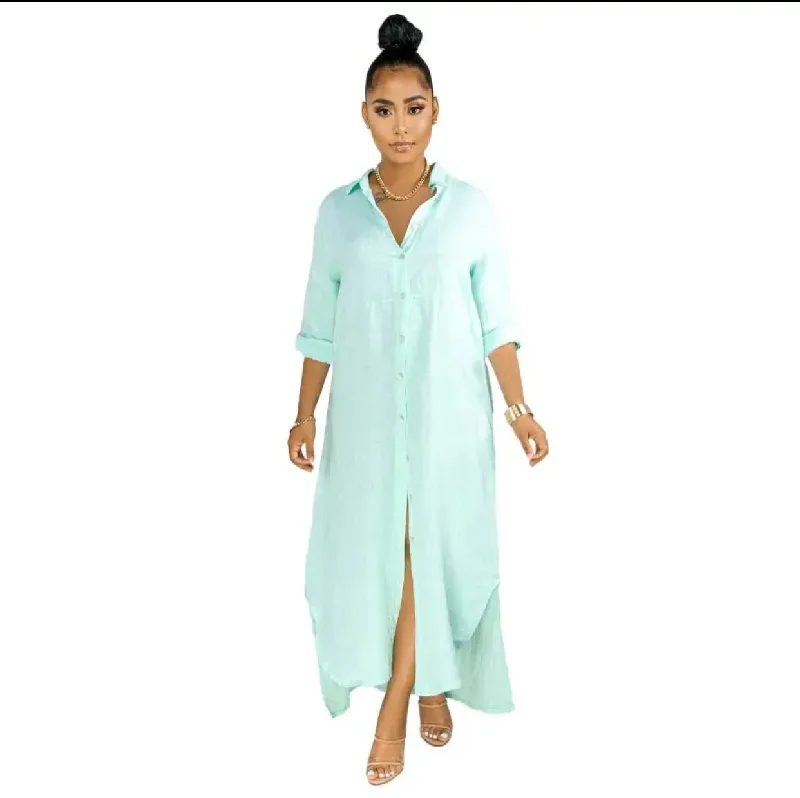 Autumn Fashion Bohemian Three Quarter Sleeve Button Long Dress XL B-98843 Tunics Sale discount
