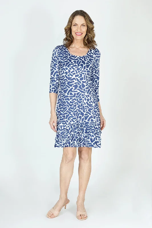 Top Ligne Jigsaw Print Ruffle Dress Tunics Sophisticated sleek