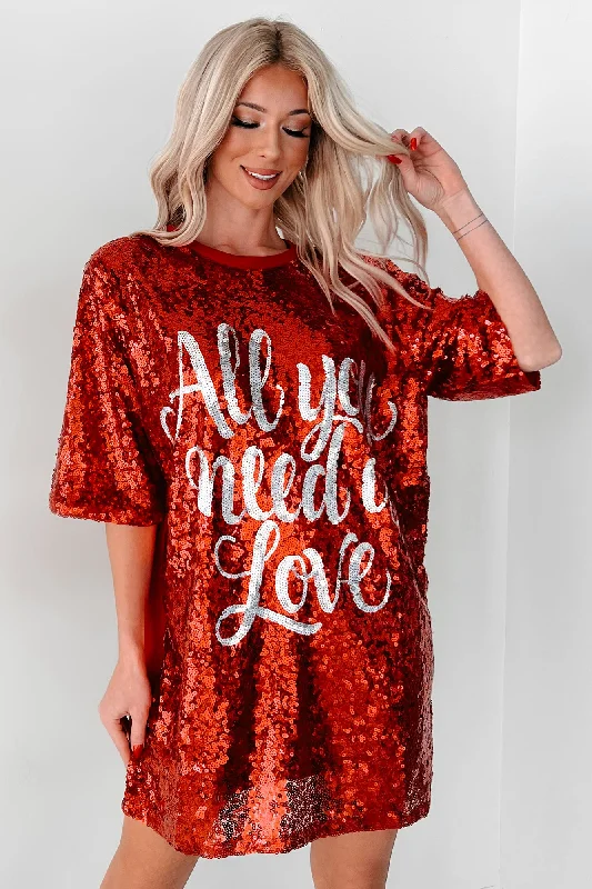 My Valentine Moto Sequin Mini Dress (Red) Trendy Crossover Mini Dress