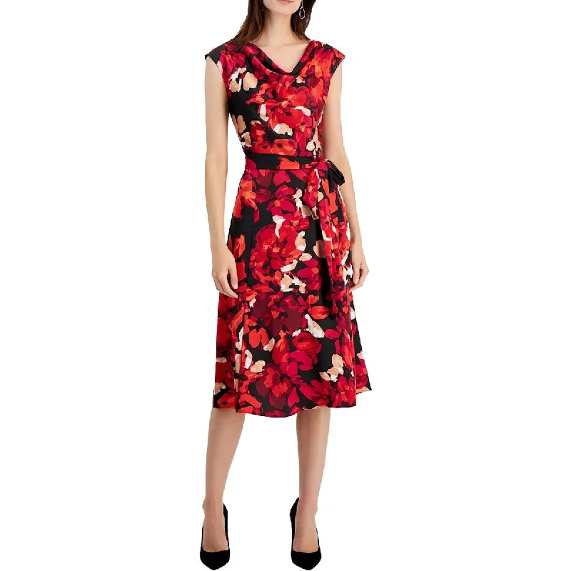 Womens Floral Print Polyester Fit & Flare Dress Tunics stripes playful