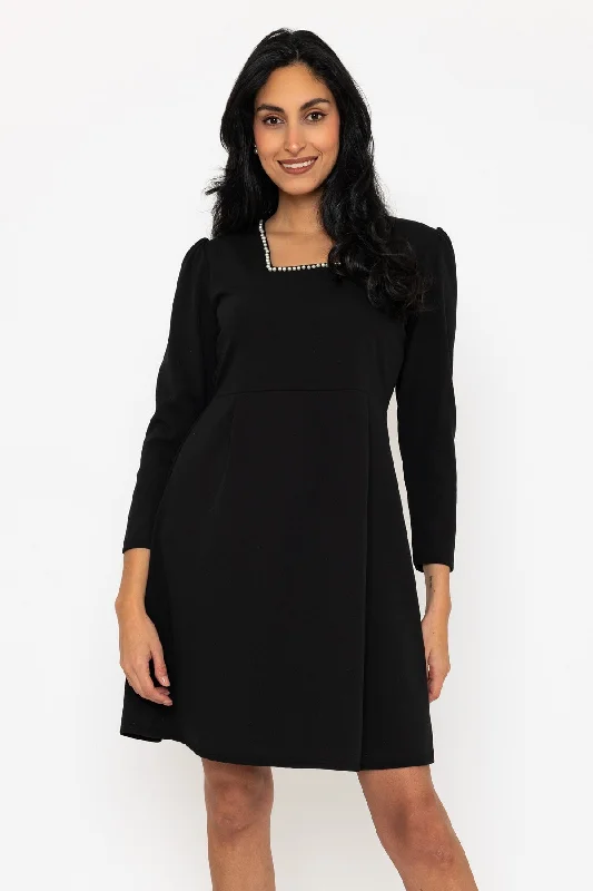 Black Long Sleeve Polly Mini Dress Comfortable Bodycon Mini Dress