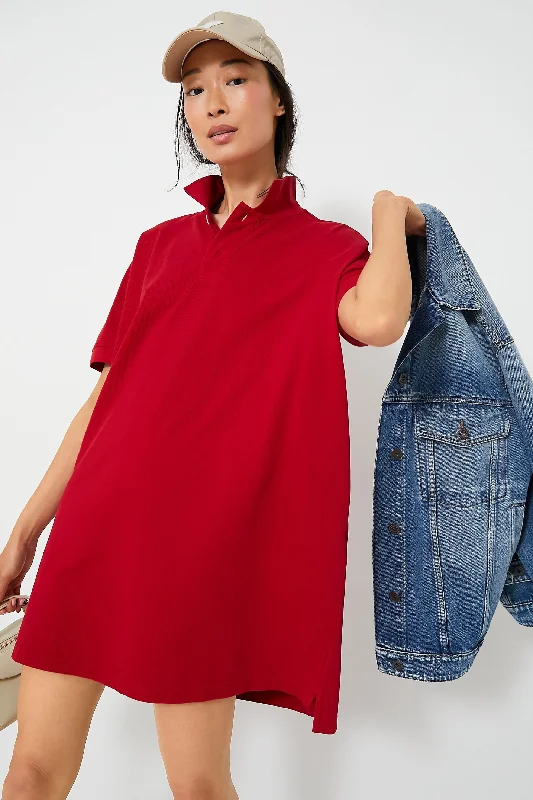 Red Pique Teller Polo Dress Tunics Gym athletic