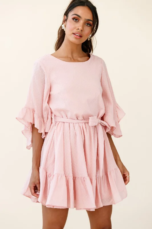 Joni Batwing Sleeve Waist Tie Dress Pink Tunics Trendy modern