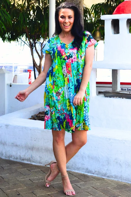 Elafonissi Easy Fit Cotton Tunic Dress Halter Neckline Beach