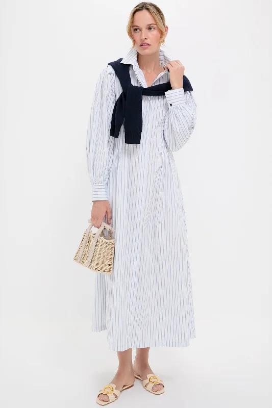 White and Blue Stripe Margie Dress Tunics Distressed trendy
